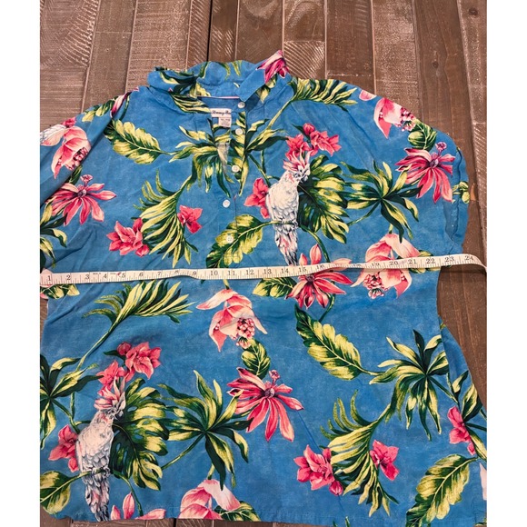 Tommy Bahama Women's XL Tropical Parrot Floral Hawaiian Blouse Shirt Blue - Picture 4 of 6